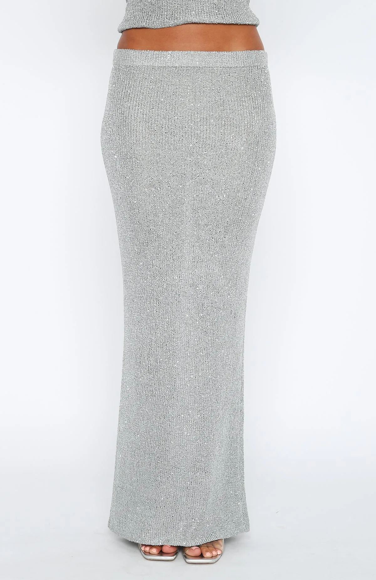 Star Shining Sequin Knit Maxi Skirt Grey Sophisticated Mood