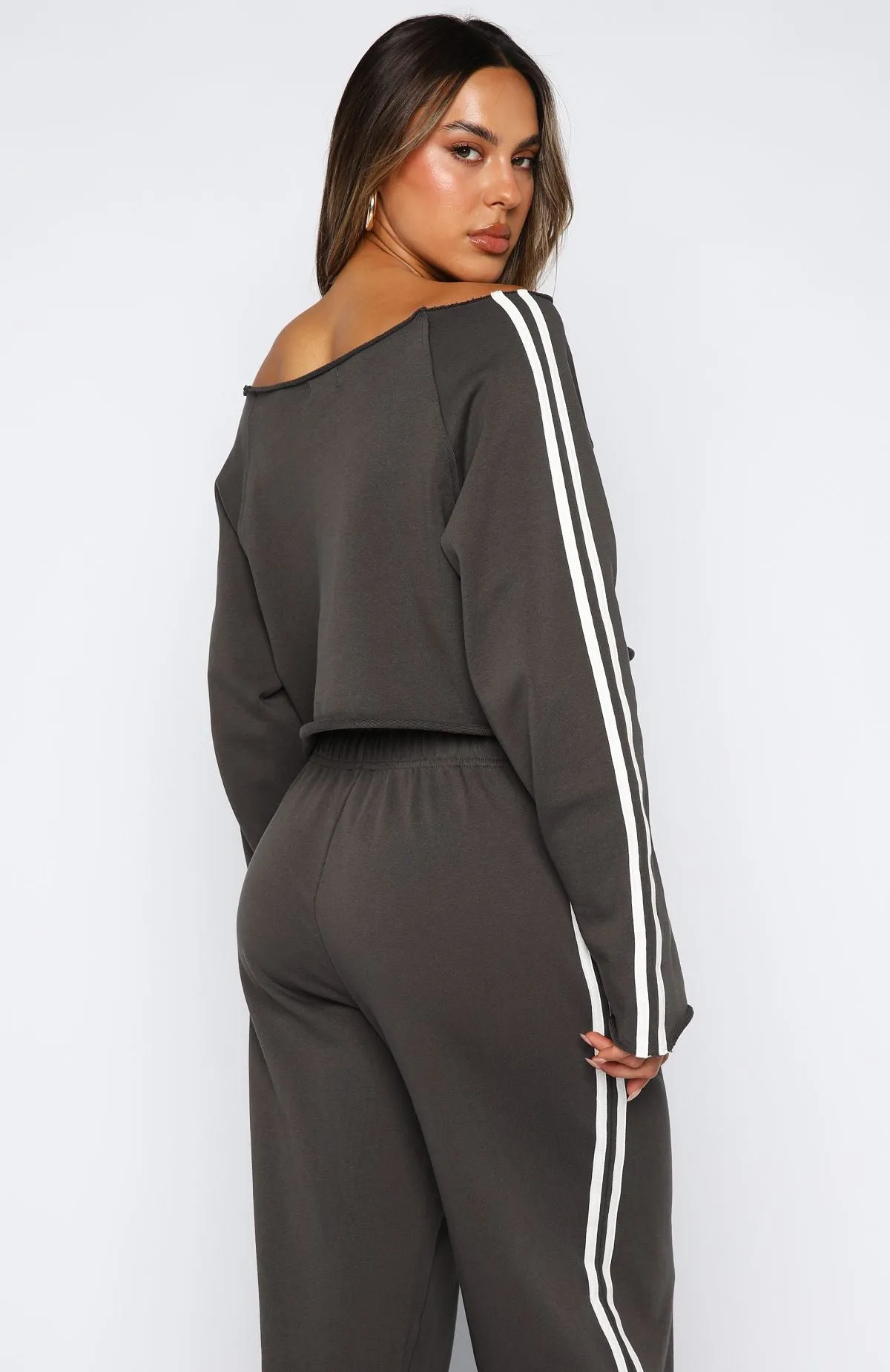 Smart Layer Brushed Interior Star Student Cropped Off Shoulder Sweater Charcoal