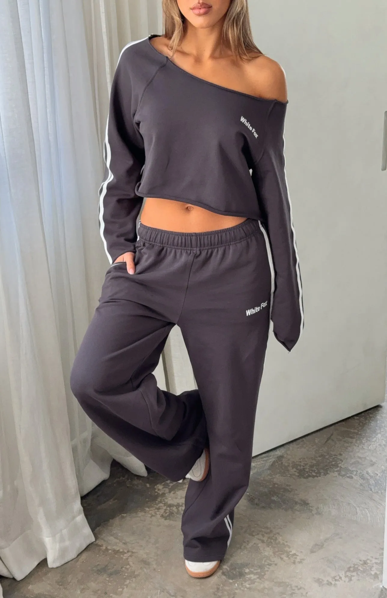 Star Student Cropped Off Shoulder Sweater Charcoal Fabric Softener Compatibility Chart Plush Inner Lining