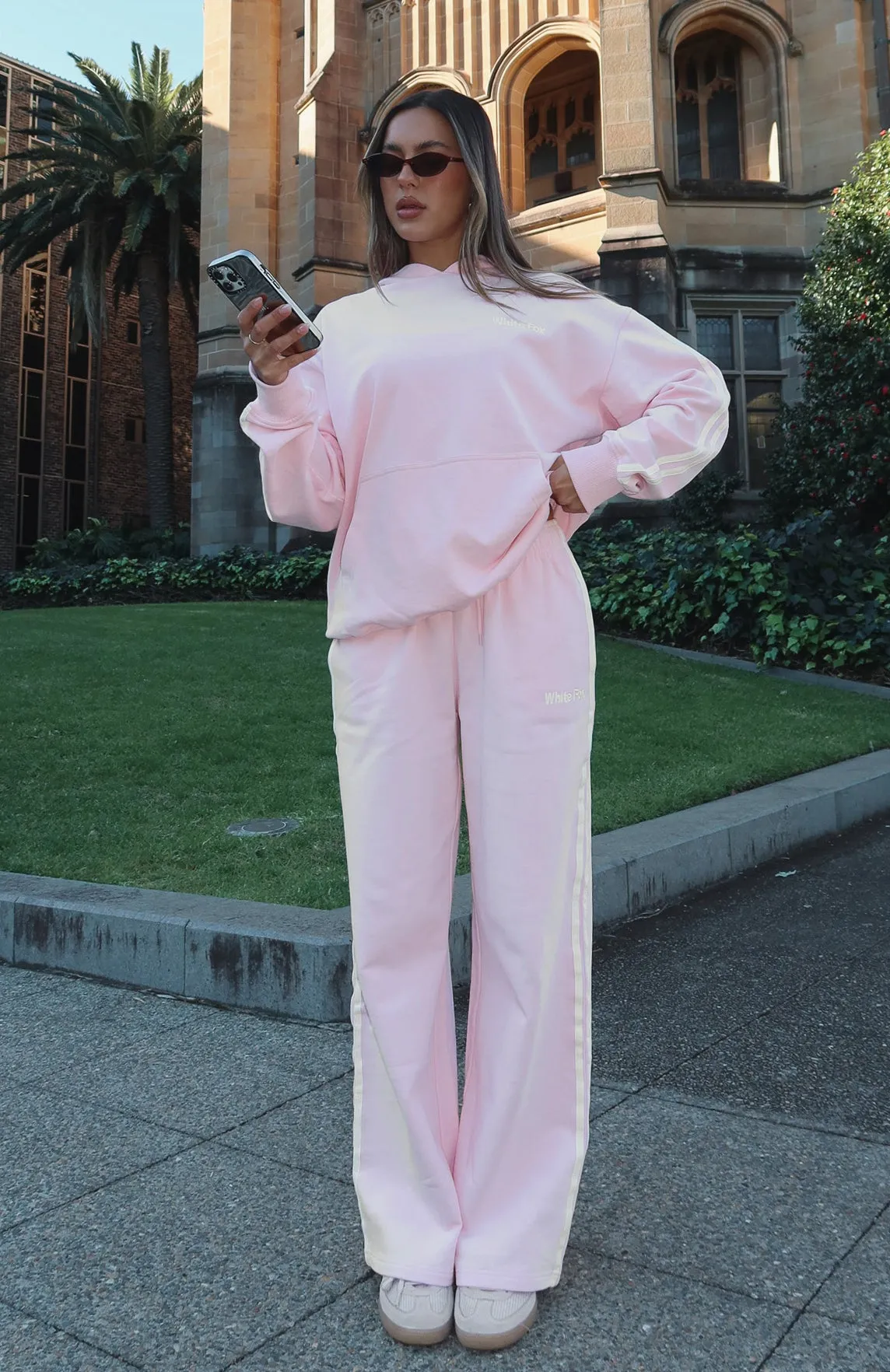 Star Student Wide Leg Sweatpants Pink Cool Layering Warm Outfit