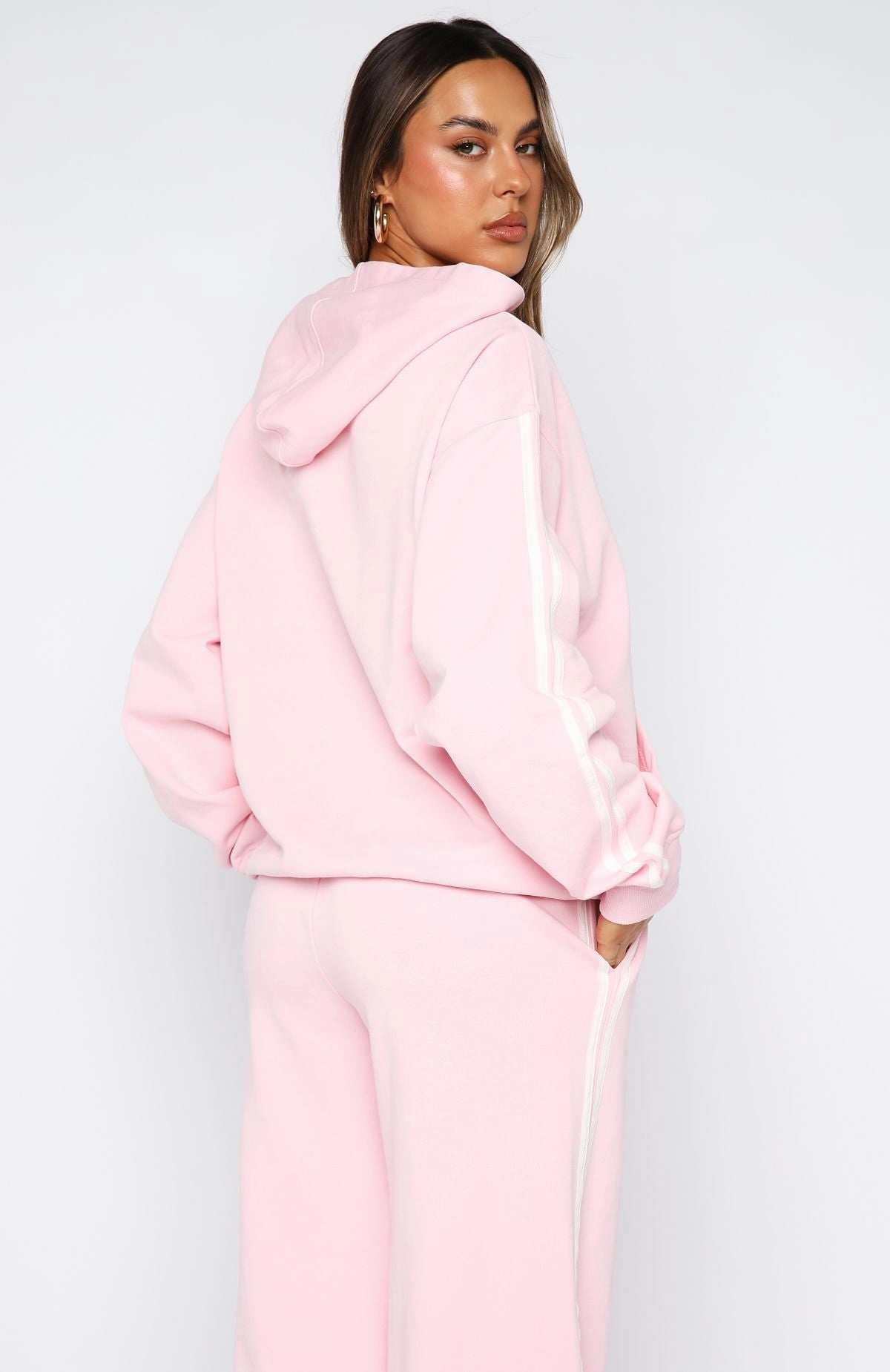 Flexible Rib Trimming Star Student Oversized Hoodie Pink