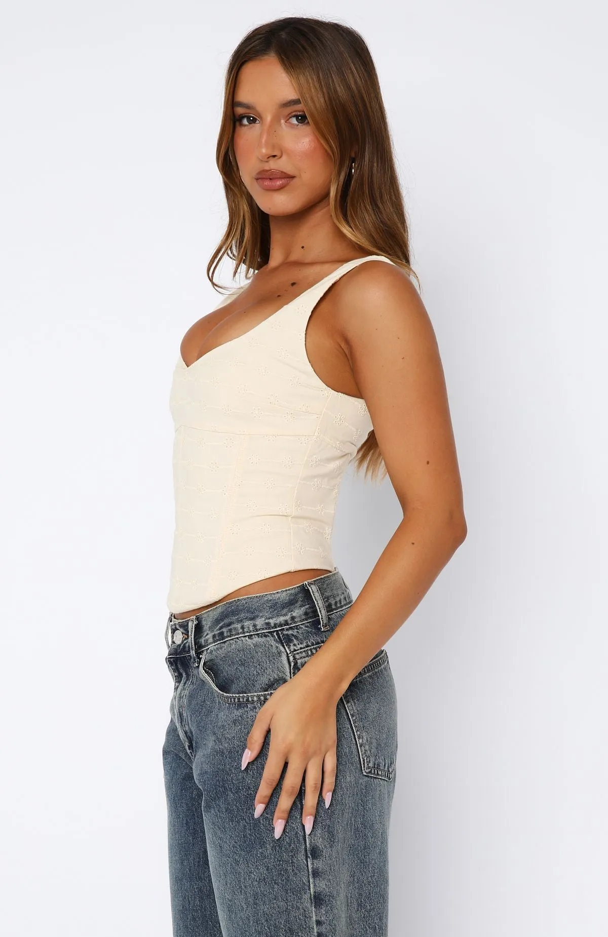 Staring At You Bustier Cream Wrinkle Resistant Finish