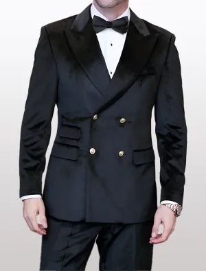 Statement Men's Black Double Breasted Velvet Suit