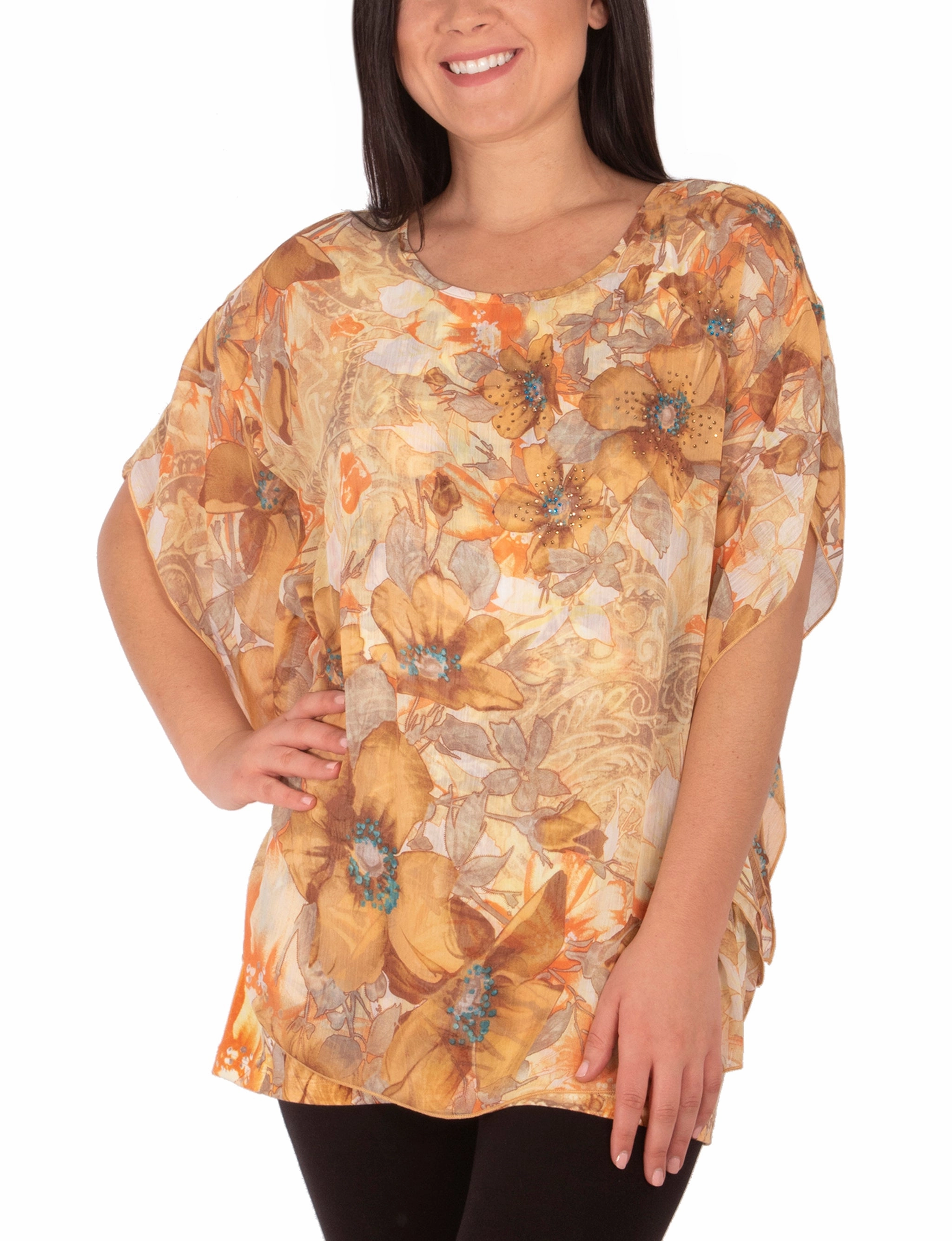 Scoop Neck Poncho With Rhinestones SoftTouchFinish