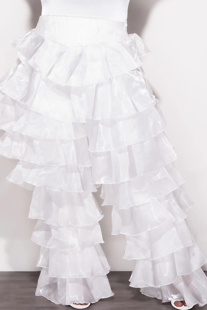 ErgonomicArticulatedDesign Final Sale Plus Size High Waist Ruffle Pants in White