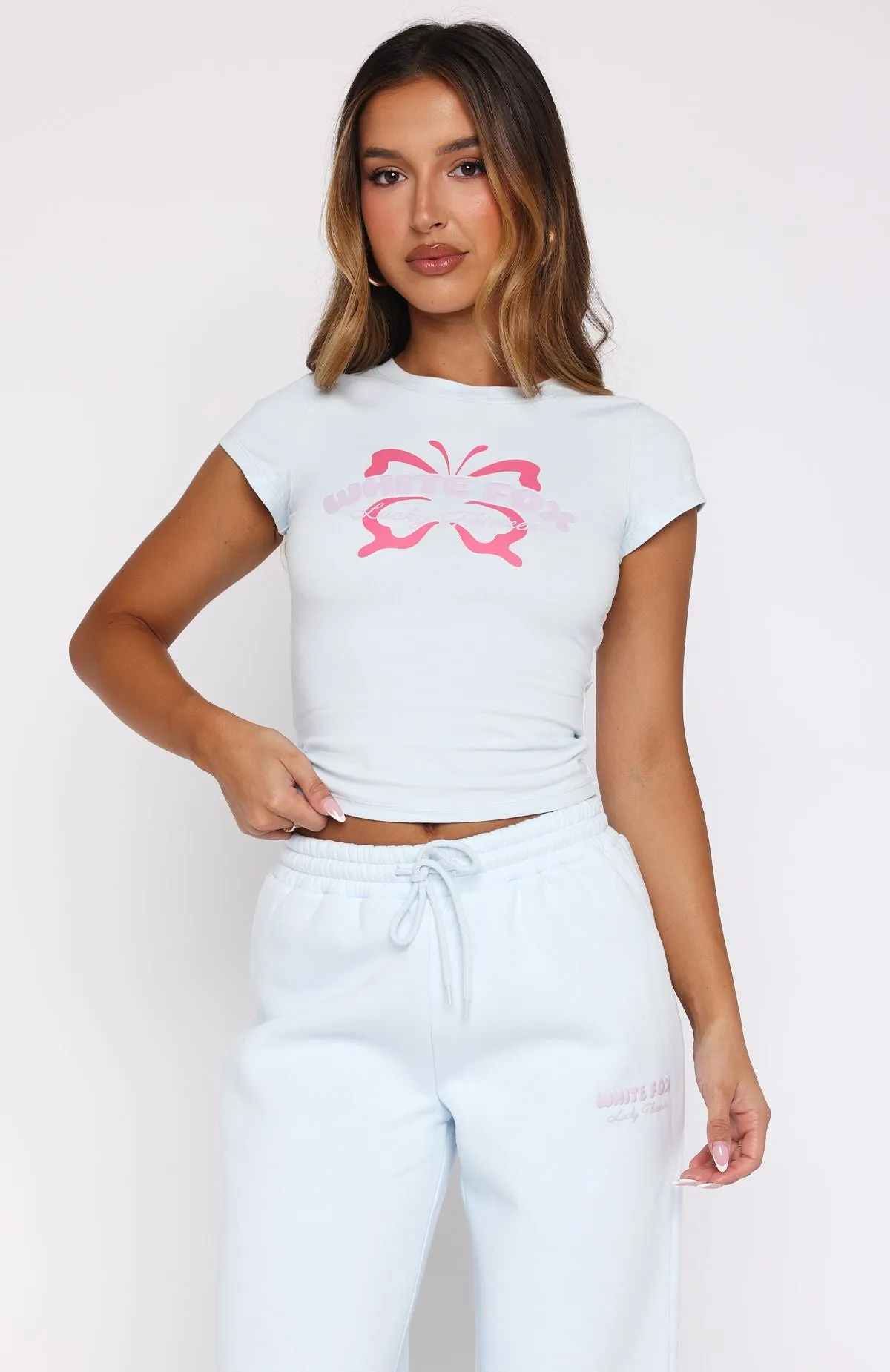 Texture Detail AntiStatic Coating Lucky Thirteen Audrina Baby Tee Blue