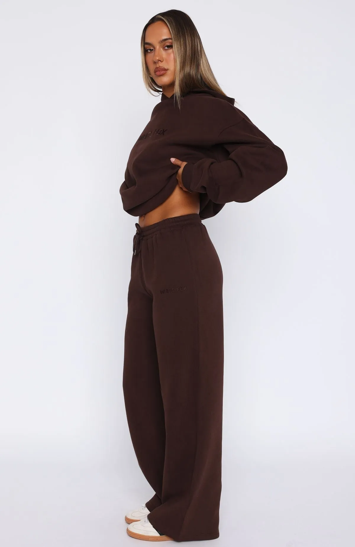 Ribbed Detailing Stay Lifted Wide Leg Sweatpants Bitter Chocolate