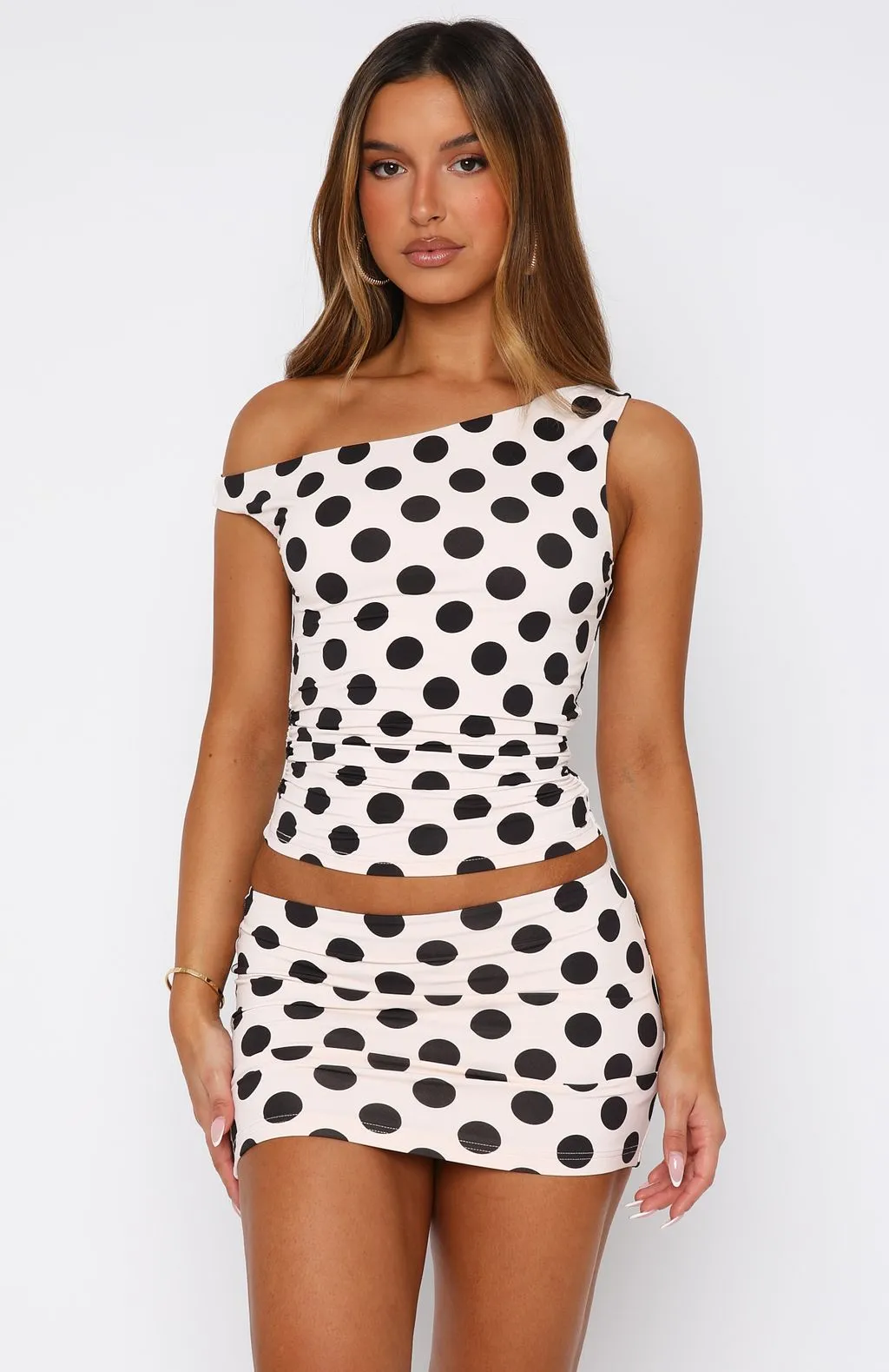 Stay With You Top Cream Polka Dot Full Coverage Fit