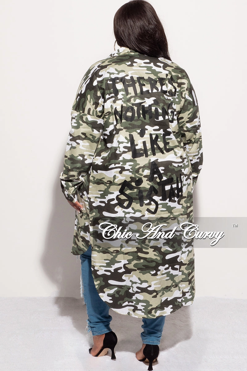 Final Sale Plus Size There's Nothing Like A Sistah Shirt Dress in Green Camouflage Print Stay Fresh UVProtectionCoating