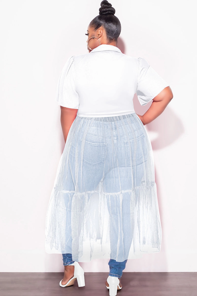 Abrasion Resistant Panels Final Sale Plus Size Top with Sheer Detail in White