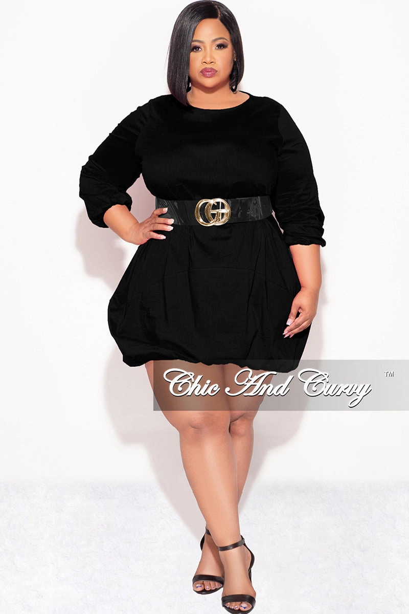 Adjustable drawstring Comfy Style Final Sale Plus Size Bubble Poplin Dress in Black
