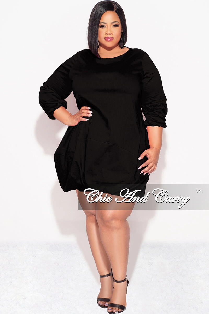 Odor control BreathableMaterial Final Sale Plus Size Bubble Poplin Dress in Black