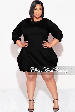 Final Sale Plus Size Bubble Poplin Dress in Black Comfort Style