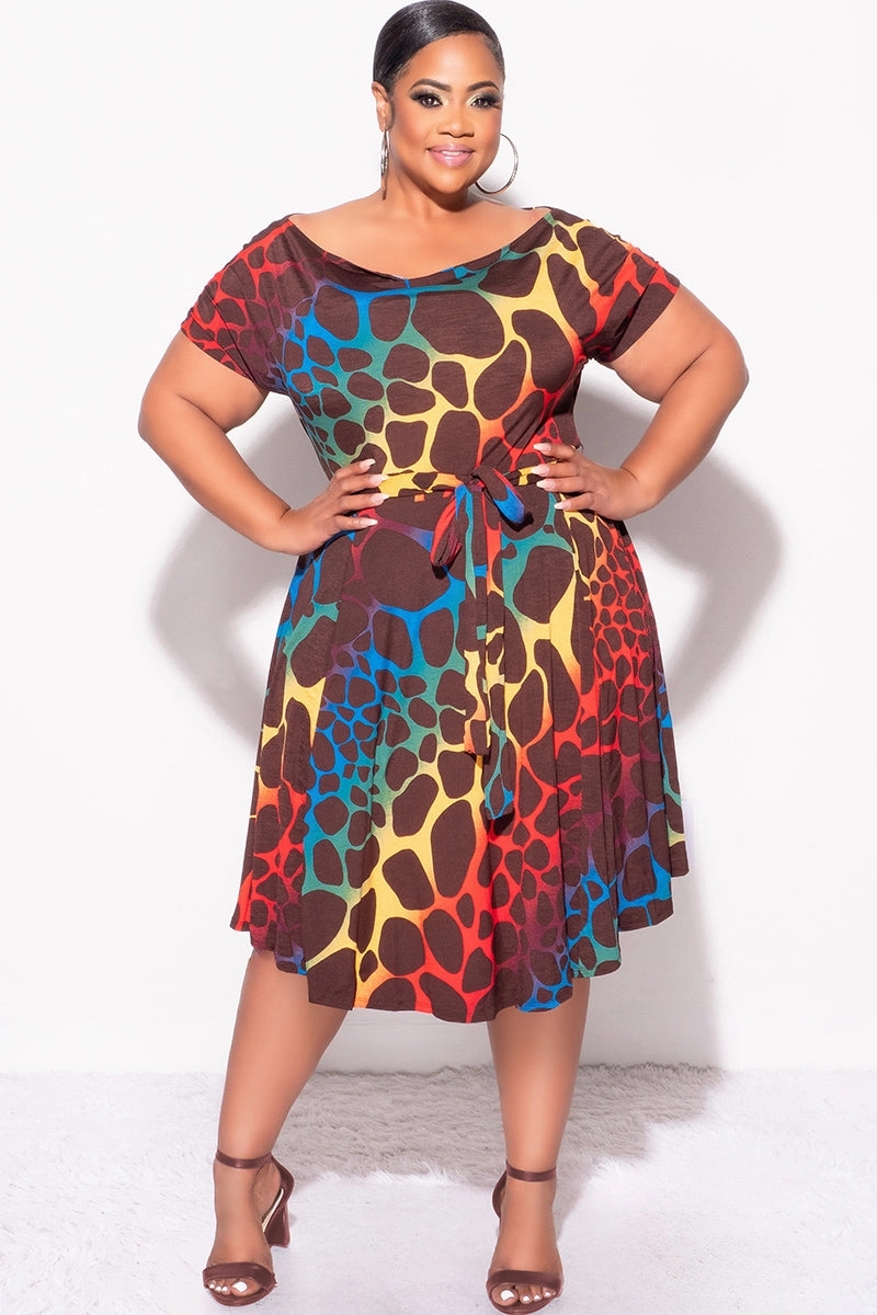 Perfect Comfort Fit Comfortable Layers Final Sale Plus Size Dress in Brown Multi-Color Giraffe Print