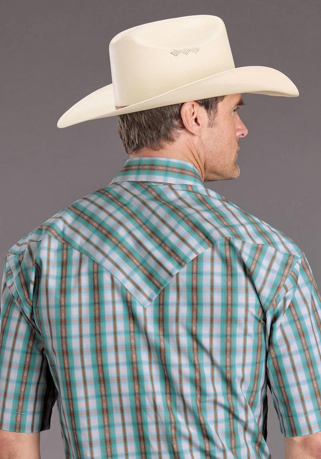 Breathable Comfort Stetson Mens 2397 Vintage Plaid Turquoise 100% Cotton S/S Shirt