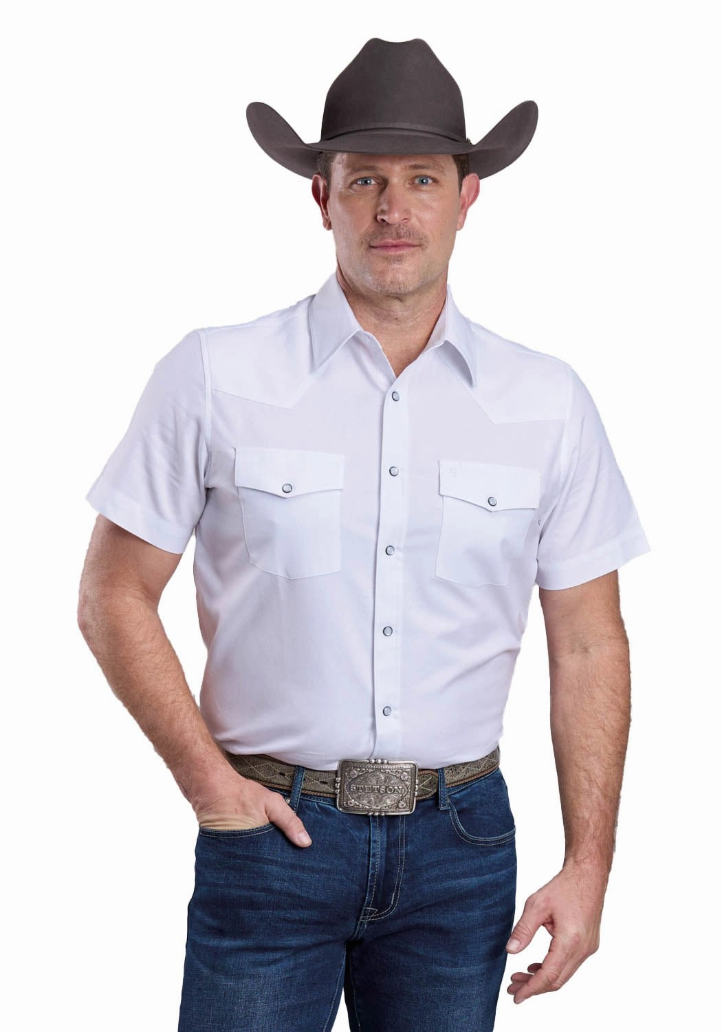 Stetson Mens 2768 Soft Oxford Optic White 100% Cotton S/S Shirt Earthy Palette