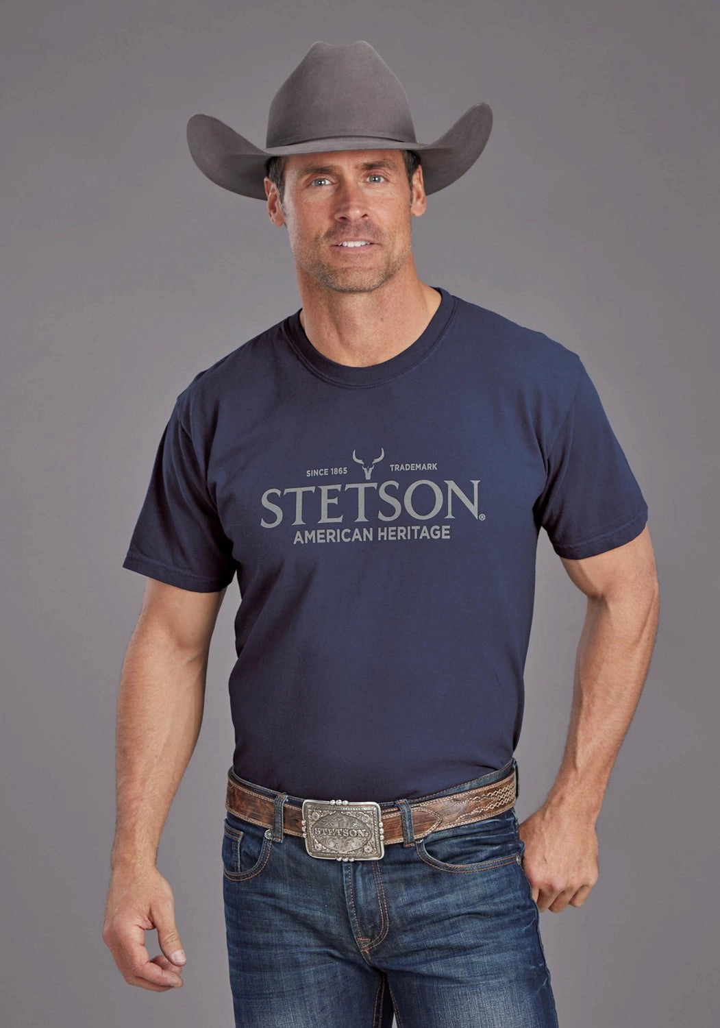 Stetson Mens American Heritage Blue 100% Cotton S/S T-Shirt AntiStatic Properties