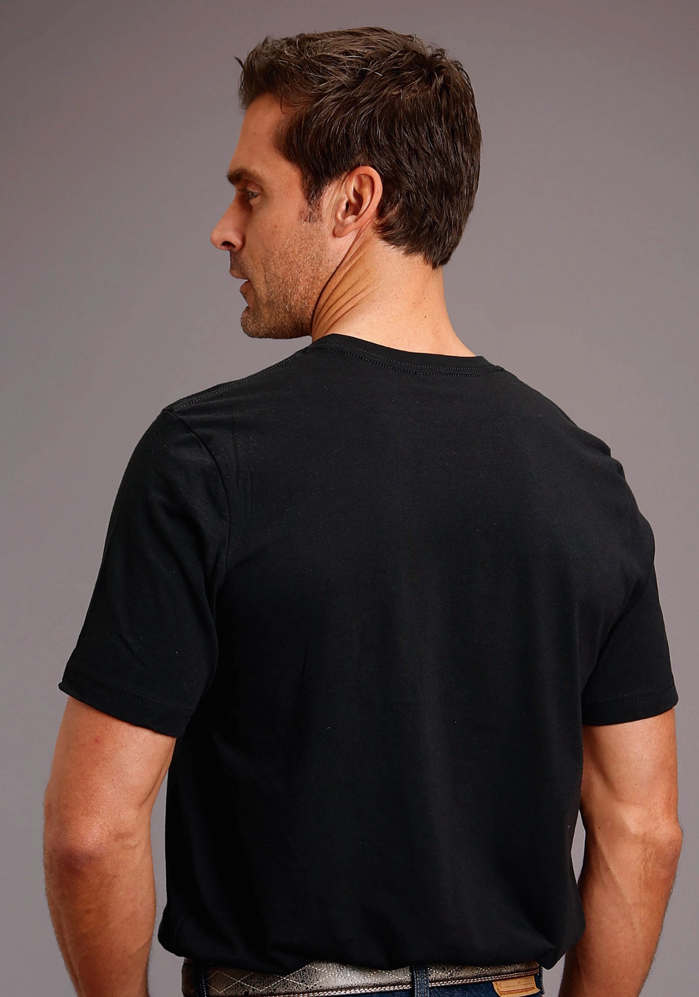 Camouflage Print Stetson Mens Black 100% Cotton Man On Horse S/S T-Shirt