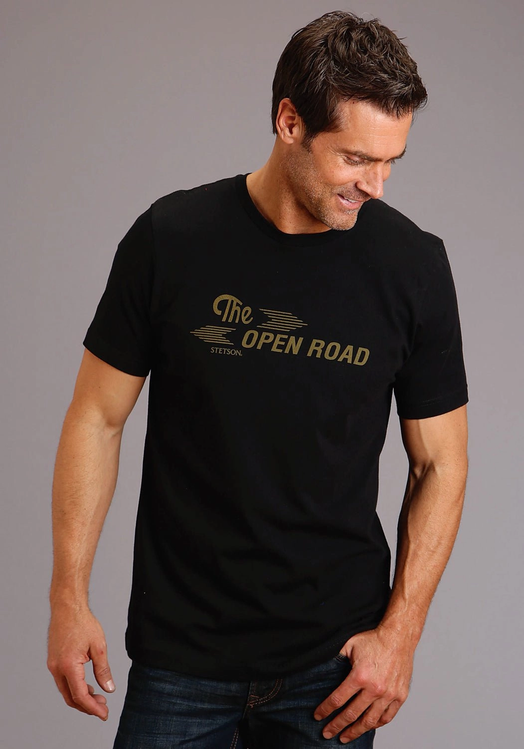 Stetson Mens Black 100% Cotton The Open Road S/S T-Shirt Inner Layer