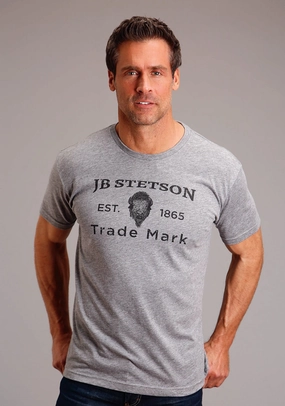 Comfy Performance Wear Stetson Mens Buffalo Head Grey Cotton Blend S/S T-Shirt