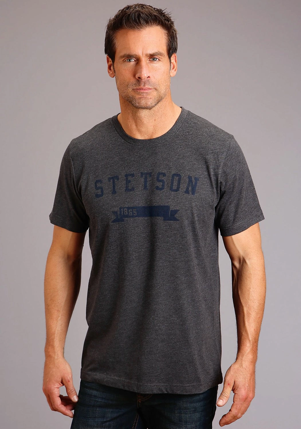 Fashion staples Seasonal Comfort Stetson Mens Dark Grey Cotton Blend Banner 1865 S/S T-Shirt