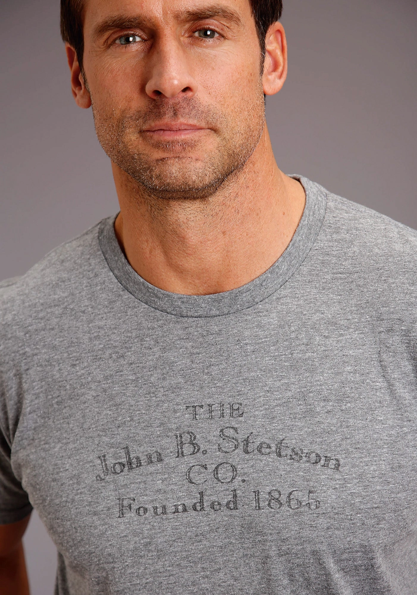 Sustainable Manufacturing Process Night Out Stetson Mens Grey Cotton Blend Tri-Blend S/S T-Shirt