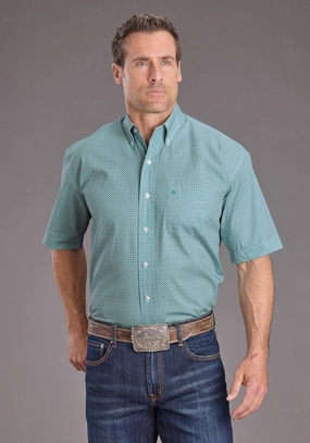 Casual Wear Minimalist fashion Stetson Mens Mosaic Geo Turquoise 100% Cotton 1 Pkt S/S Shirt