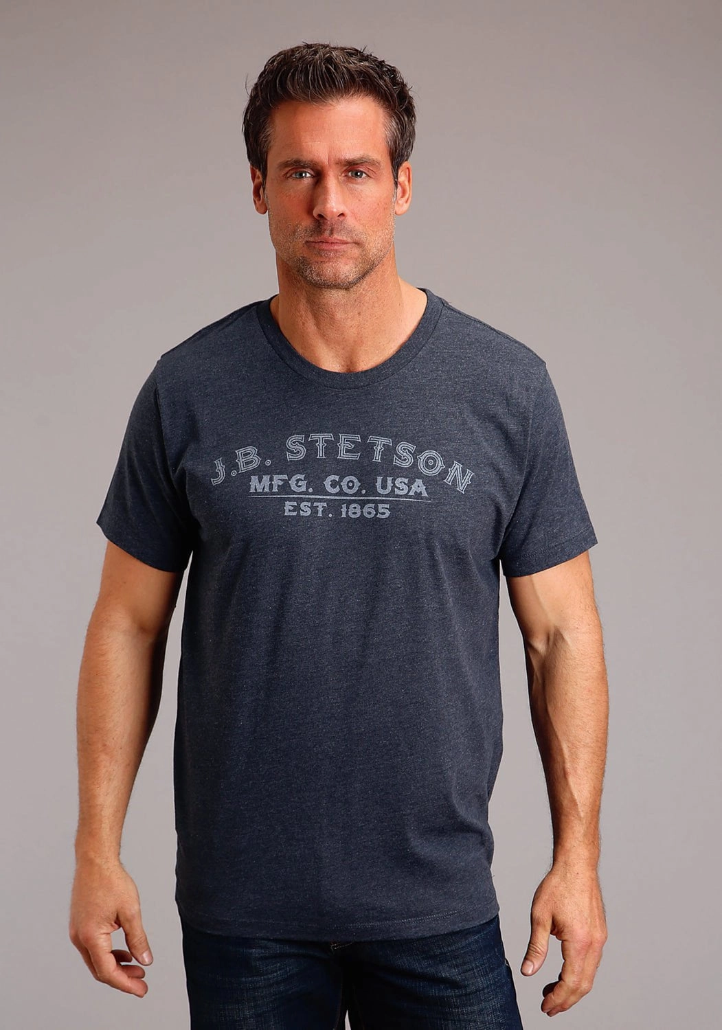 Stetson Mens Navy Cotton Blend MFG CO 1865 S/S T-Shirt Eco-Friendly Fabric hypoallergenic