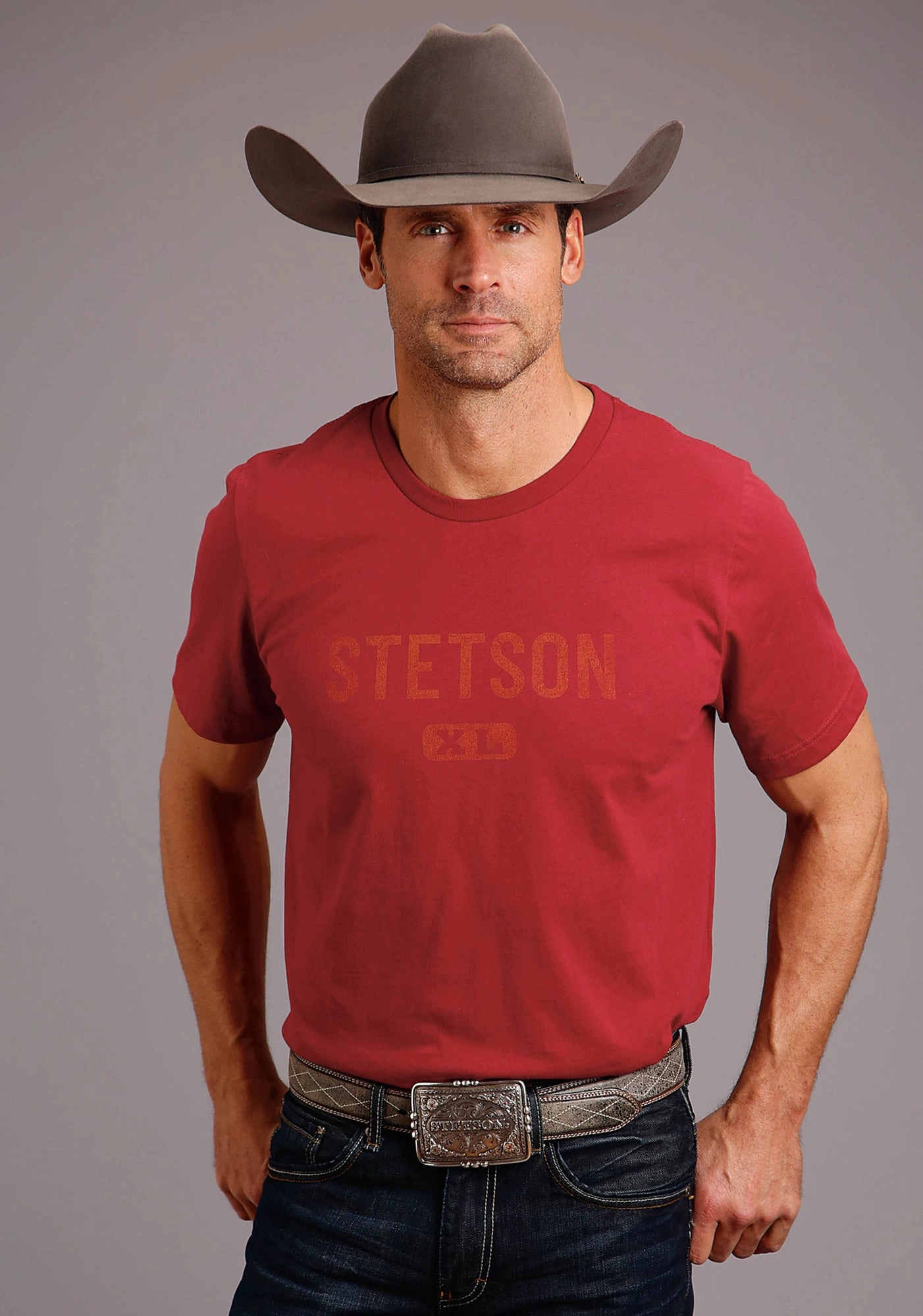 Minimalist Style Stetson Mens Red 100% Cotton Xl Logo S/S T-Shirt