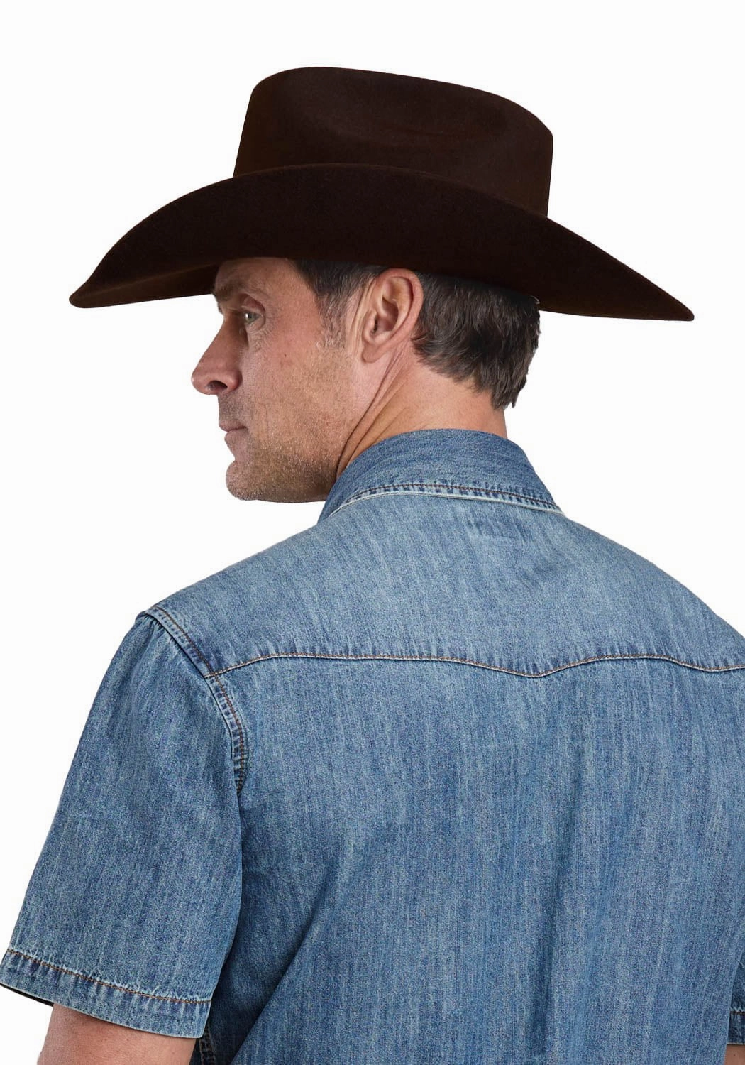 Stetson Mens Turquoise Hex Snaps Stonewashed Denim 100% Cotton S/S Shirt Smart Layering