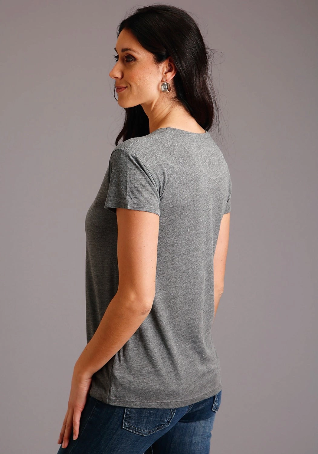 Stetson Womens Ash Heather Poly/Rayon Pencil Drawn S/S Cowgirl T-Shirt Lightweight Feel