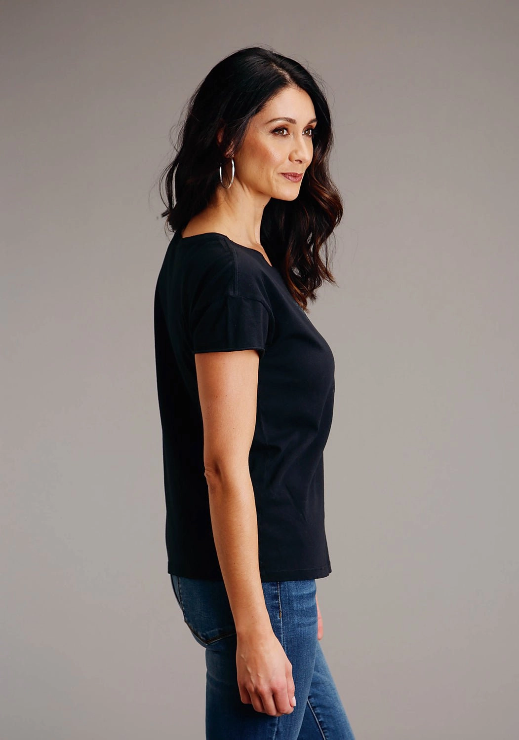 Stetson Womens Black 100% Cotton Bronc Rider S/S T-Shirt Anti Static Treatment Modern Appeal