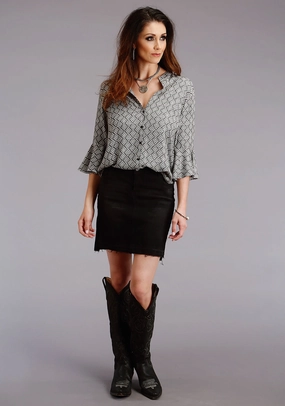 Essential Layer Stetson Womens Black Rayon/Nylon Aztec Geo S/S Blouse