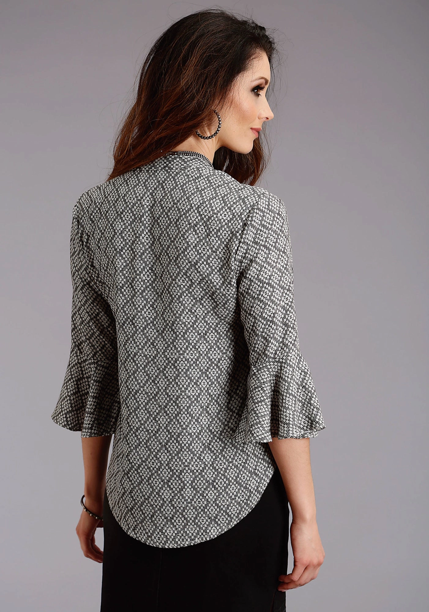 Eco Friendly Dye Stetson Womens Black Rayon/Nylon Aztec Geo S/S Blouse