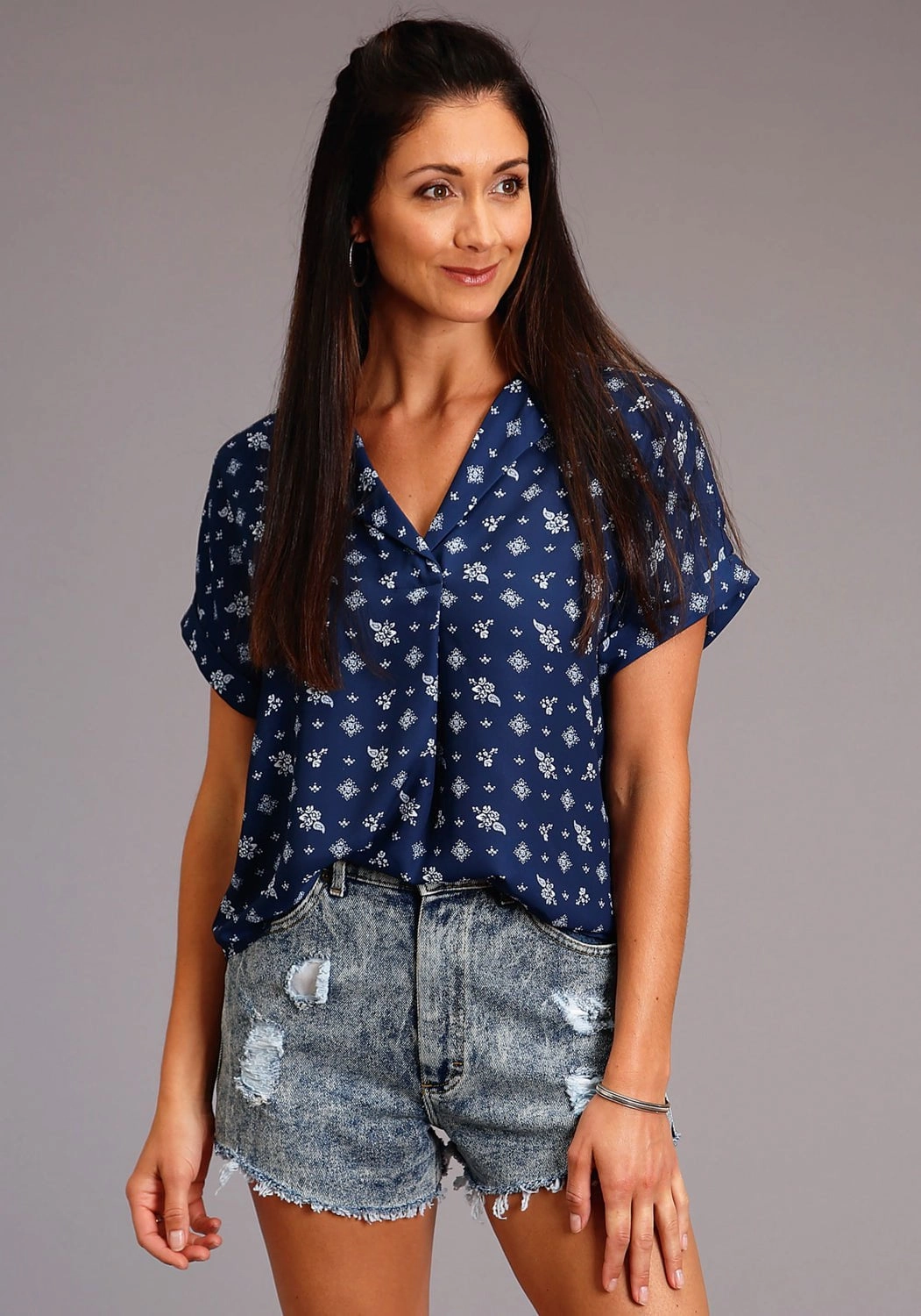 Abrasion Resistant Edging Stetson Womens Blue Rayon/Nylon Vintage Ditzy S/S Blouse