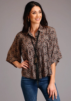 Bold Print Stetson Womens Brown Rayon/Nylon Prairie Paisley S/S Blouse