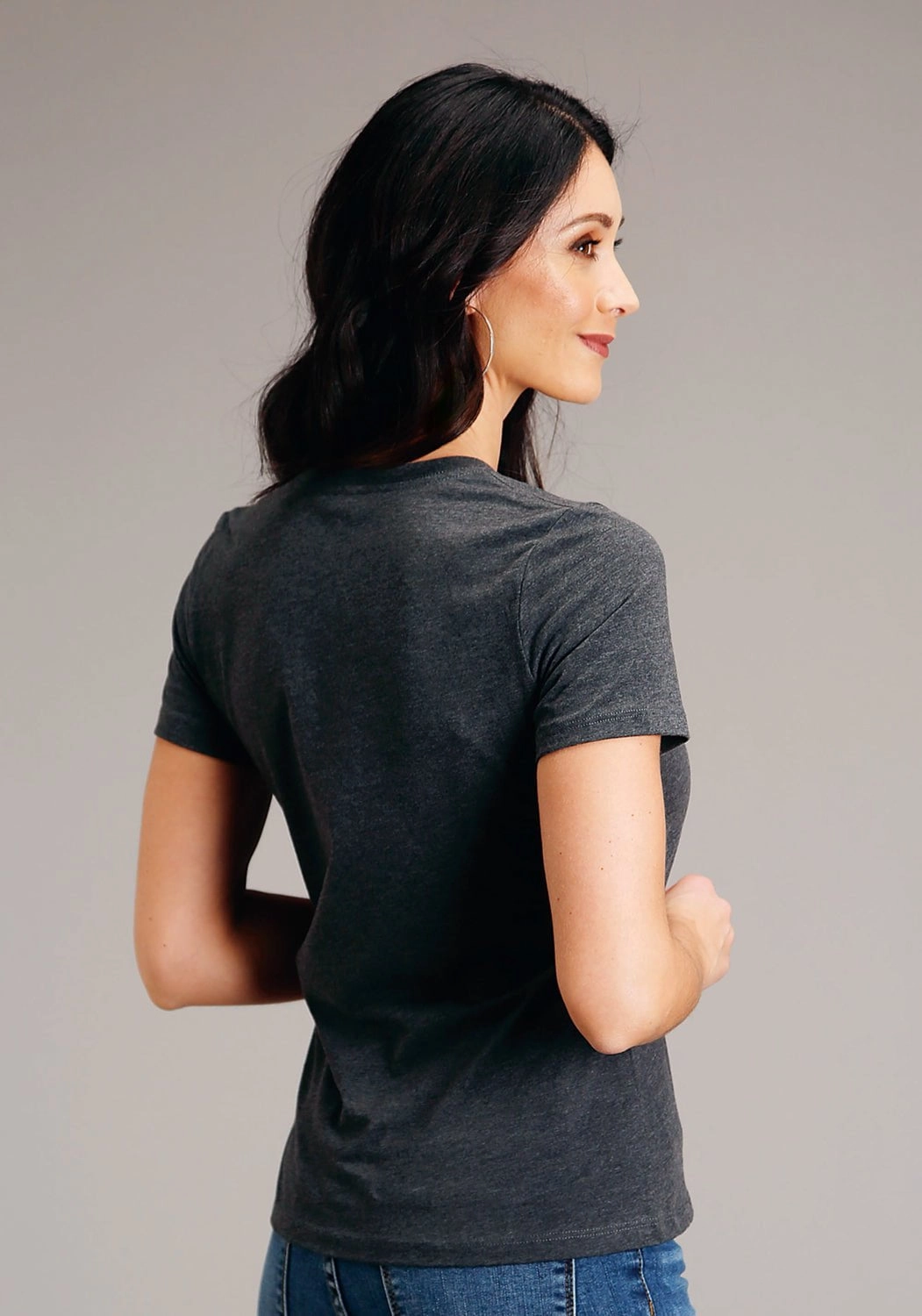 Stetson Womens Charcoal Cotton Blend Cactus Desert Scene S/S T-Shirt Wrinkle Resistant Finish