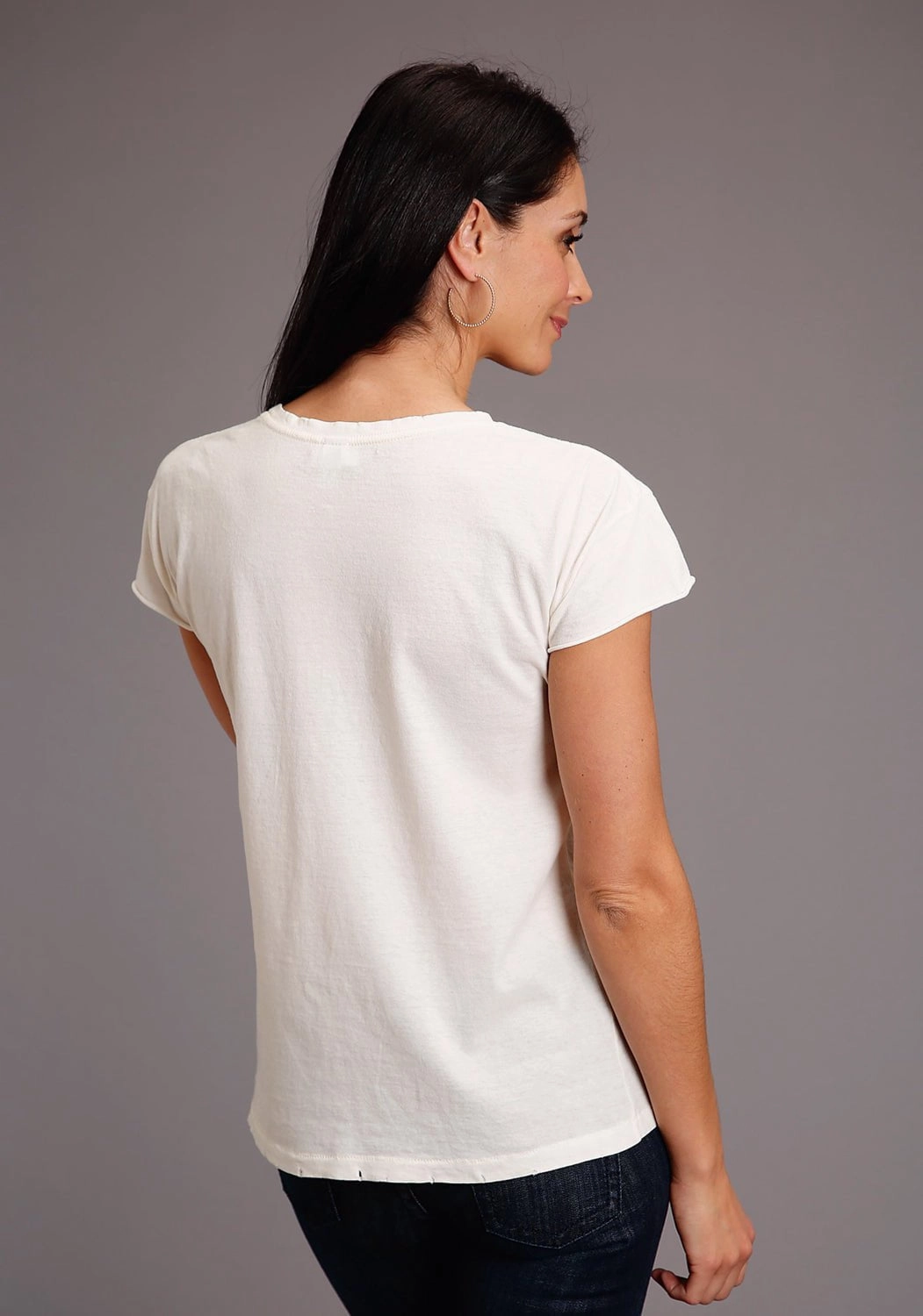 Stetson Womens Cream/White 100% Cotton Round Up S/S T-Shirt Essential Fit No Slip Shoulder Grip