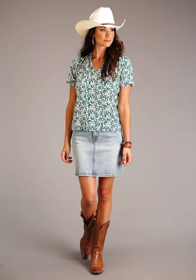 Stetson Womens Floral Print Jade 100% Rayon S/S Blouse All-Occasion Wear