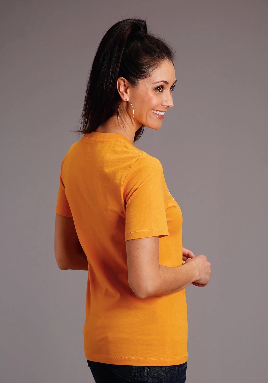 Cooling Core Technology Waffle Weave Stetson Womens Gold Yellow 100% Cotton Lettering S/S T-Shirt