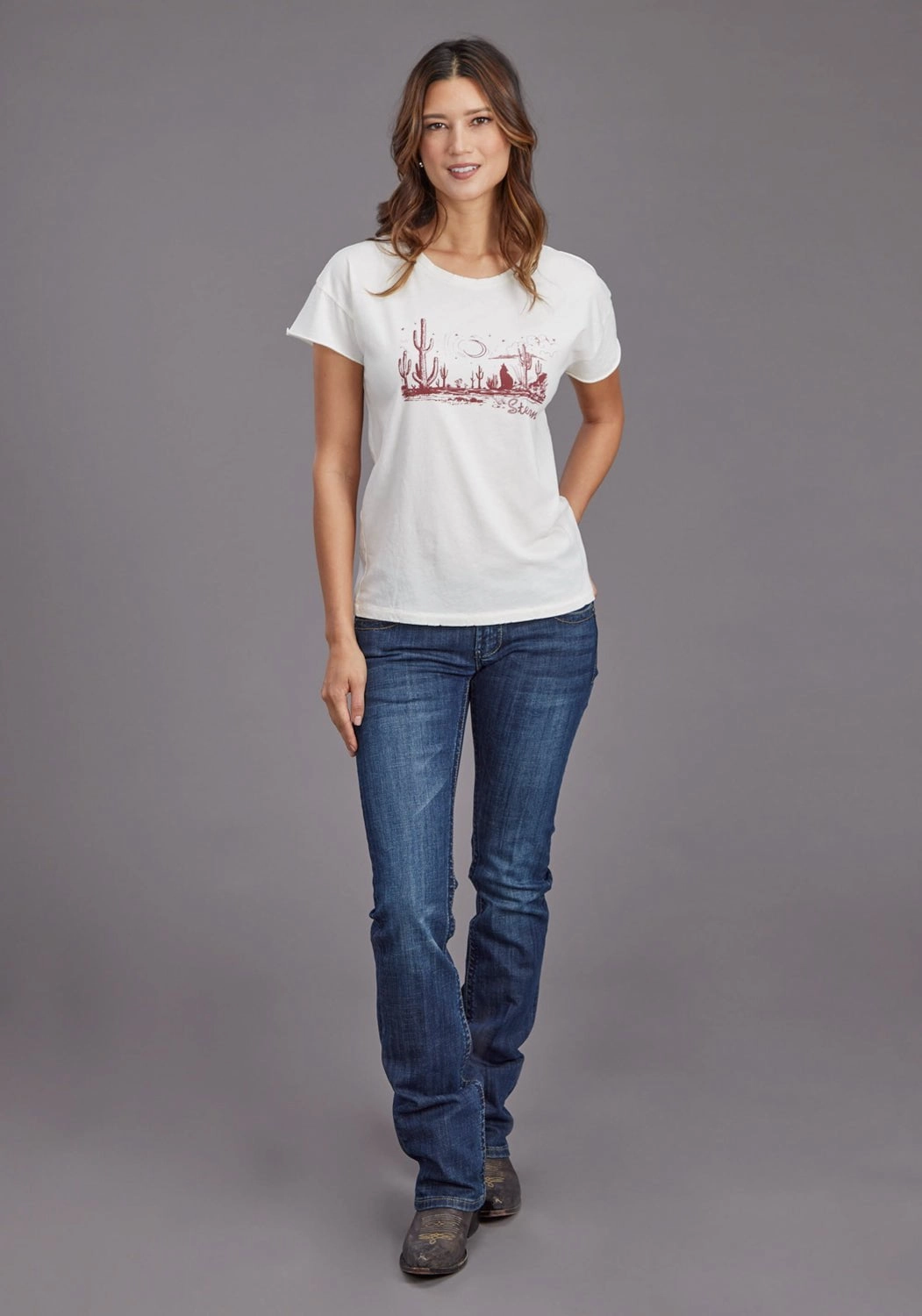 Festival Fashion Stetson Womens Howling at the Moon White 100% Cotton S/S T-Shirt