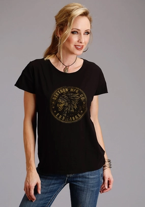 Weekend Outing Stetson Womens Indian Head Coin Black 100% Cotton S/S T-Shirt