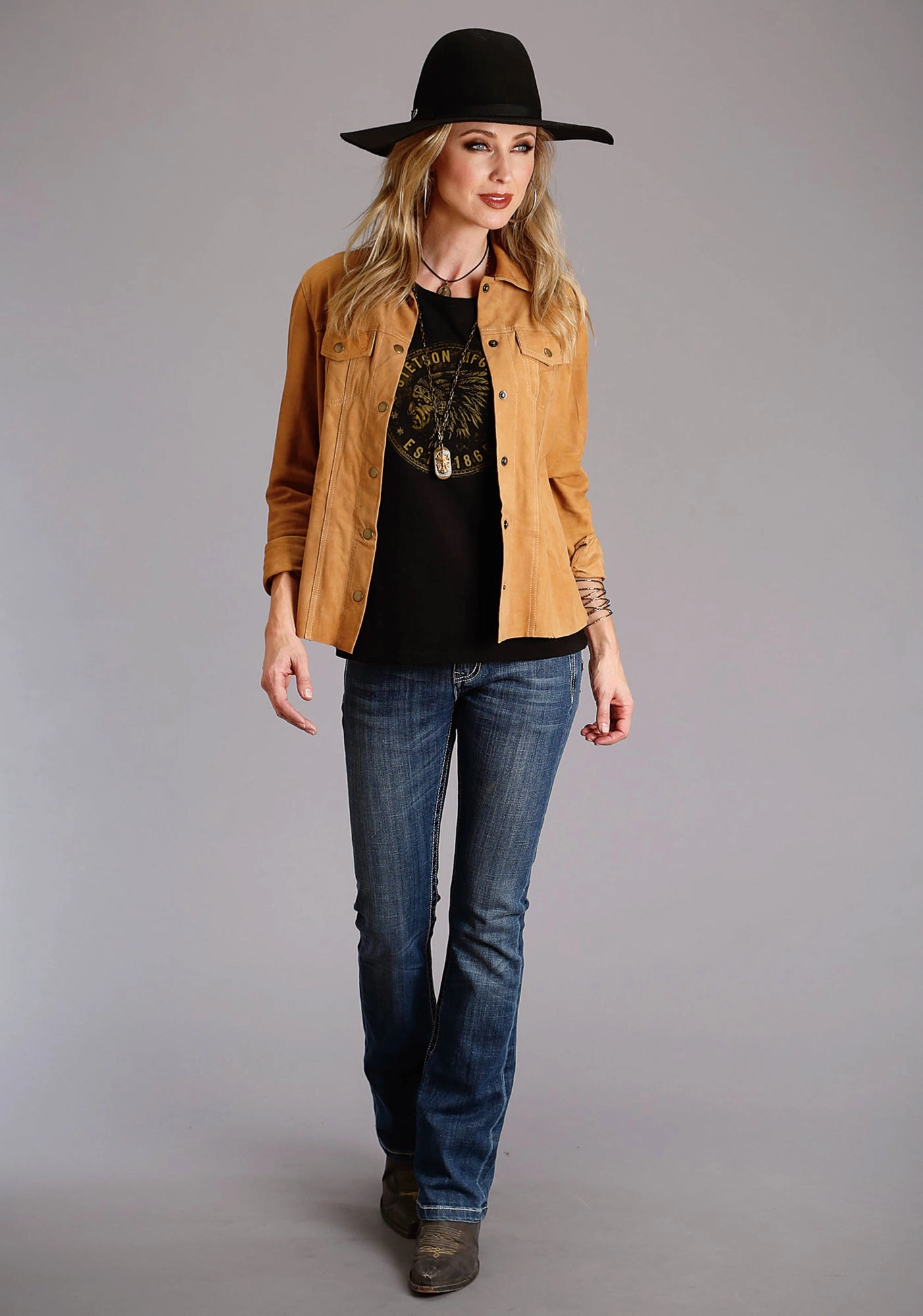 Stetson Womens Indian Head Coin Black 100% Cotton S/S T-Shirt Hooded Option Trendy Vibes