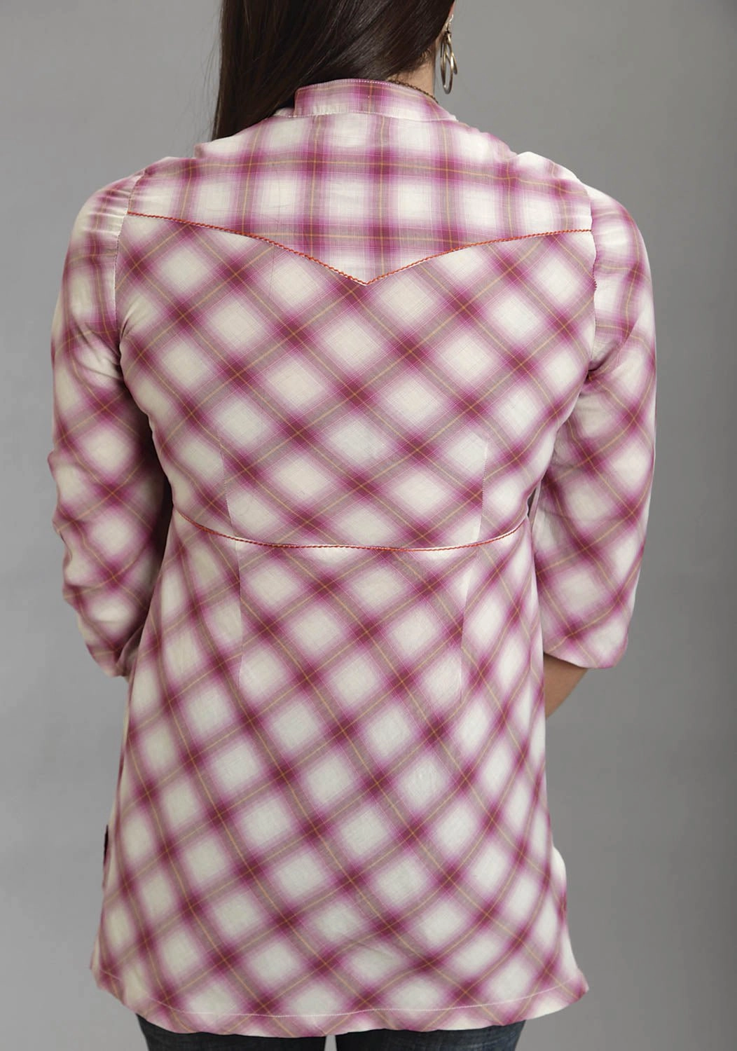 Casual Style Stetson Womens Lavish Plaid Pink 100% Cotton 3/4 Sleeve S/S Tunic