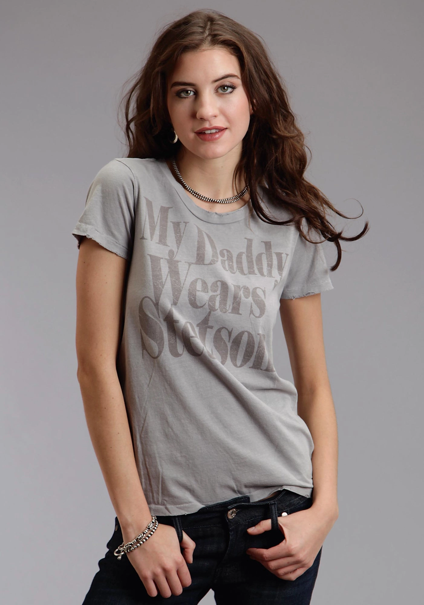 Sustainable Weave Stetson Womens My Daddy Wears Grey 100% Cotton S/S T-Shirt