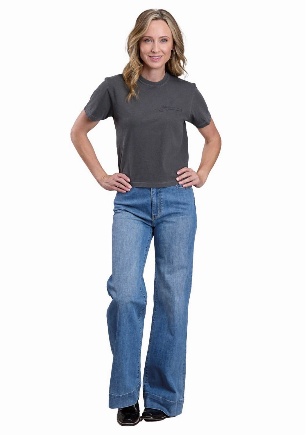 Stetson Womens Roping A Calf Grey 100% Cotton S/S T-Shirt Petite Cut Anti Static Treatment