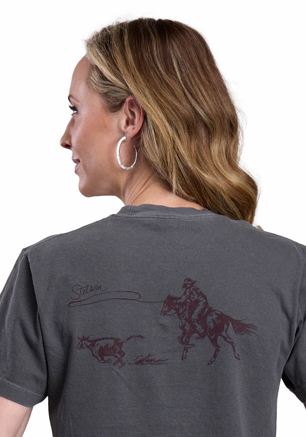 Quality Wear Cozy Fit Stetson Womens Roping A Calf Grey 100% Cotton S/S T-Shirt