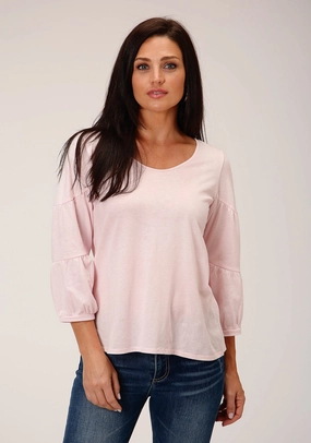 Stetson Womens Tiered Ruffle Pink Poly/Rayon S/S Tunic Pocket Detail Sports Ready