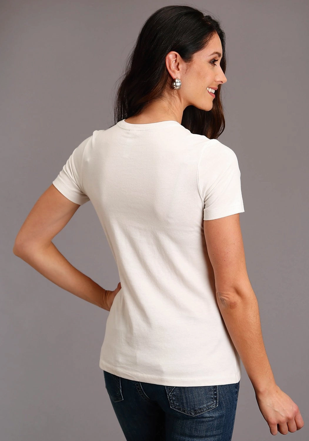 Stetson Womens White 100% Cotton Cattleman Scenery S/S T-Shirt Sophisticated Elegance Multipocket Style