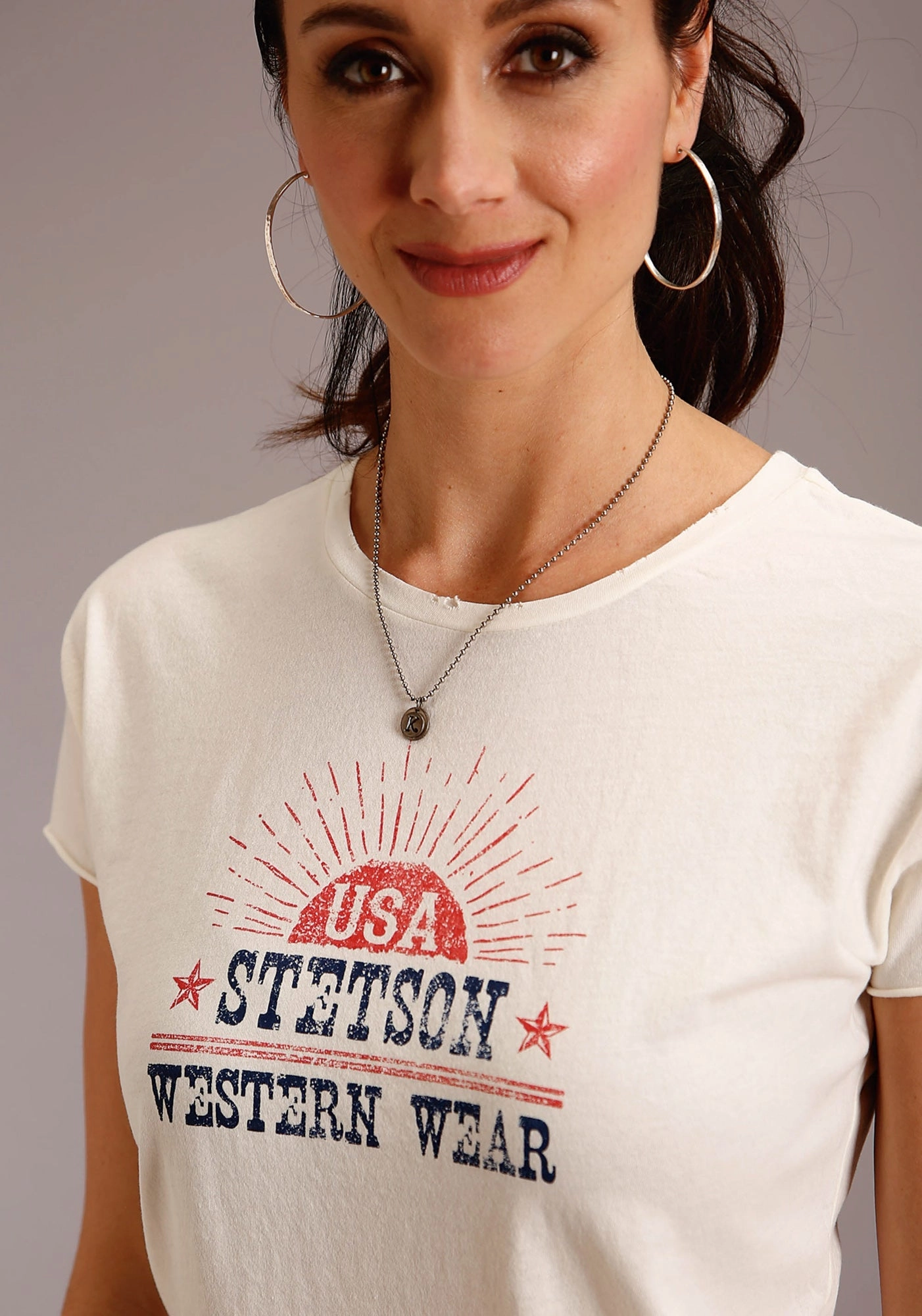 Cooling Core Technology Stetson Womens White 100% Cotton USA Western Wear S/S T-Shirt